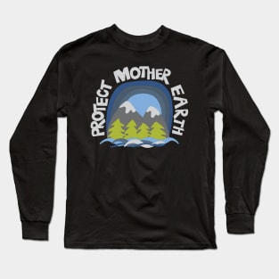 Protect Mother Earth Illustrated Mountain Climate Change Ambassador Long Sleeve T-Shirt